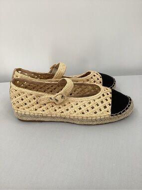 Bibi Lou Raffia Mary Jane Flats in Natural with Black Toe